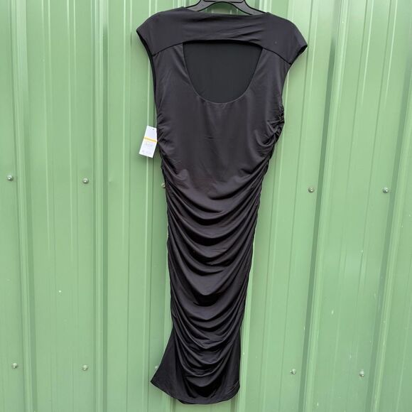 Women's Black Sleeveless Open Back Midi Dress, Below Knee Length, Size L - Picture 8 of 10